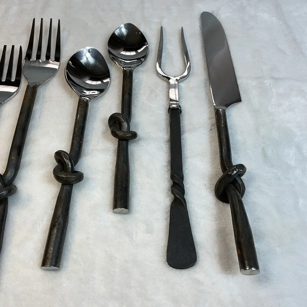 Gourmet Settings GS Twist 6 Pc Serving Utensil Set Stainless Wrought Iron